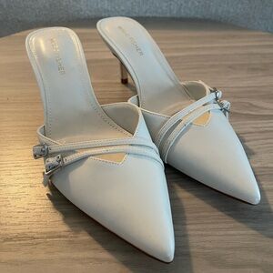 Women's White Heeled Mules